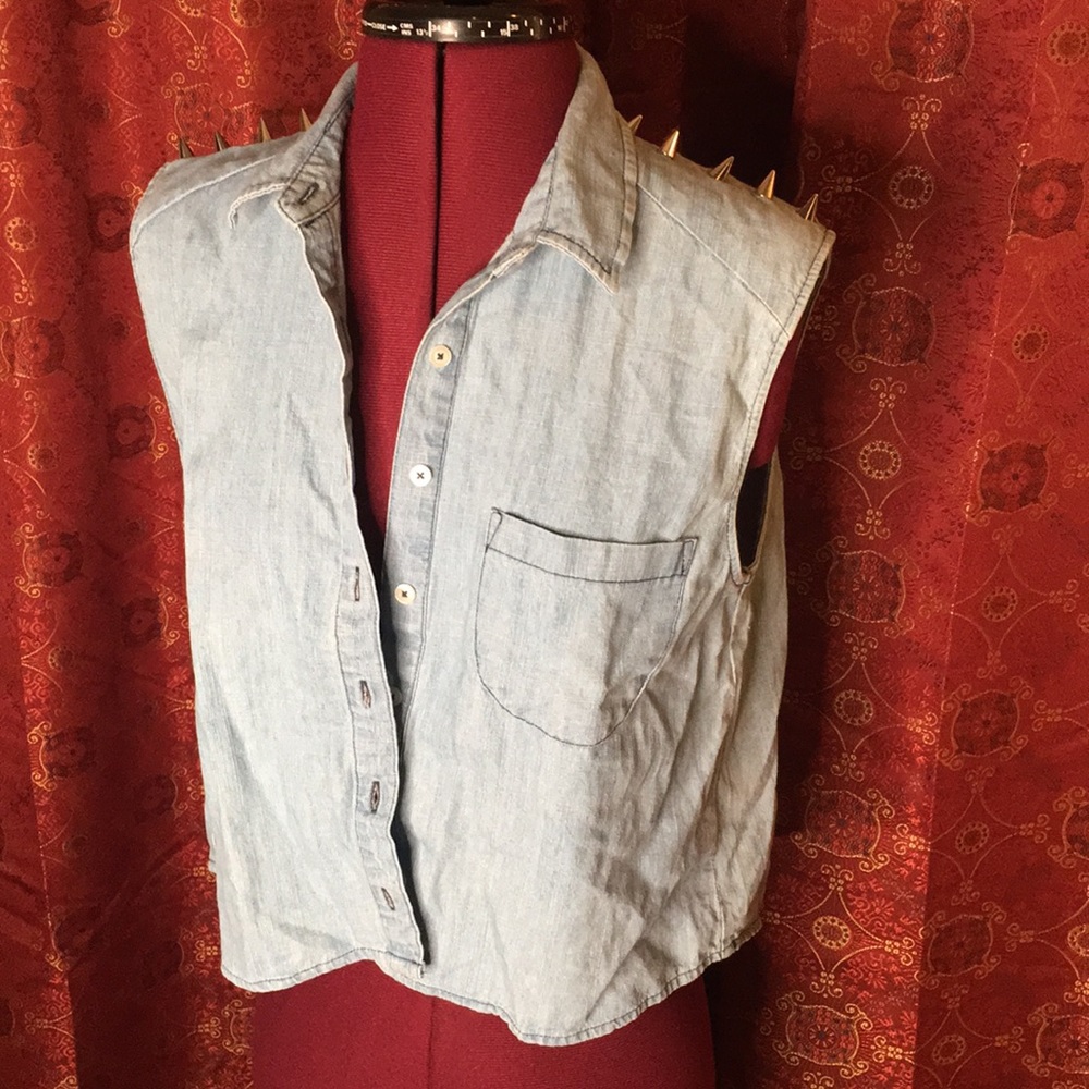 Blue jean studded vest